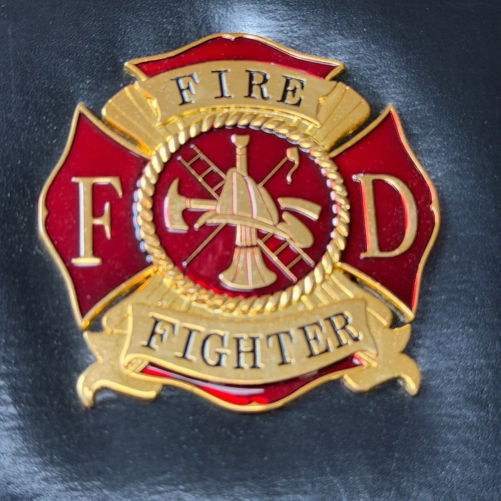Fire Fighter Black Faux Leather Photo Album Scrapbook Maltese Cross Emblem FD